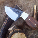 Custom Hand Forged 1095 Field Dressing Deer Skinning Knife – 6 Inch Drop Point Blade with Rosewood Handle and Brass Bolster