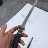 Custom Handmade Damascus Steel Fillet Knife with Buffalo Horn and Rosewood Handle - 13" Overall Length