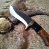 Fixed Blade Guthook Knife - 1095 High Carbon Steel & Rosewood/Buffalo Horn Handle