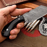 Custom Handmade Damascus Buffalo Horn Sheepsfoot Razor Hunting EDC Knife