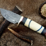 The Artisan's Blade: Custom Handmade Damascus Steel Hunting Knife | Camel Bone & Brass Accents | 9 Inches | KBS Knives