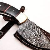 Custom Handmade Damascus Deer Skinning Knife – 8" with Buffalo Horn Handle