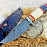 Custom Handmade Big Hunting Knife with Damascus Steel Blade