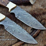 Deal of 2 Custom Handmade 9-Inch Damascus Fixed-Blade Hunting Knives - Rosewood & Buffalo Horn | KBS Knives Store