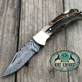 Beautiful Custom Handmade Damascus Steel EDC back Lock Pocket knife