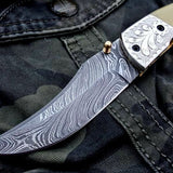 Custom Handmade Damascus Steel Folding Pocket Knife