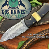 Custom Handmade Raindrop Damascus Steel Hunting EDC Skinning Knife