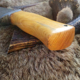 Custom Handmade Damascus Hunting Knife | Olivewood Handle with Damascus Guard | 12 Inches | Leather Sheath | KBS Knives