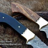 Deal of 2 Custom Handmade 9-Inch Damascus Fixed-Blade Hunting Knives - Rosewood & Buffalo Horn | KBS Knives Store