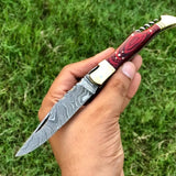 New Custom Handmade Damascus Steel Steak Blade Pocket Knife With  Corkscrew Wine Opener