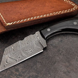 Custom Handmade Damascus Buffalo Horn Sheepsfoot Razor Hunting EDC Knife