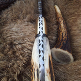 Custom Damascus Steel Field Dressing Deer Skinny Knife – 7.25 Inch Drop Point Blade with Antler Horn Handle and Brass Bolster
