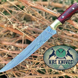 Damascus Steel Handmade Fillet Boning Knife with Exotic Wood and Brass Bolster Handle, 13 inches" by KBS Knives Store
