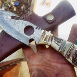 Full Tang Custom Handmade Damascus Steel Gut Hook Skinning Knife