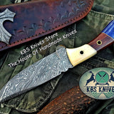 Custom Handmade Damascus Steel Hunting Skinning Knife