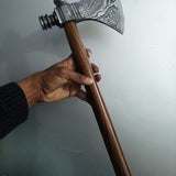 Damascus Steel Handmade Custom Viking Smoke Pine Tomahawk Axe with Rosewood Handle and Leather Sheath - By KBS Knives Store