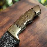 Deer Skinning Knife Custom Handmade Full Tang Damascus Steel with Olivewood Handle, 8.5-inch - The Olivecrest