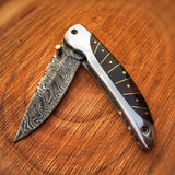 Everyday Carry Damascus Steel Pocket Knife - Buffalo Horn Charm