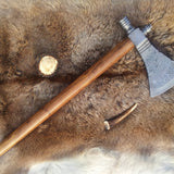 Damascus Steel Handmade Custom Viking Smoke Pine Tomahawk Axe with Rosewood Handle and Leather Sheath - By KBS Knives Store