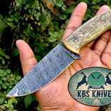 Full Tang Custom Handmade Damascus Steel Hunting Skinning Knife