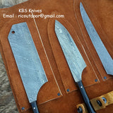 Custom Damascus Steel Hunting Knives Set – Buffalo Horn Handles