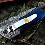 Custom Handmade Damascus Steel Folding Knife With Pocket Clip