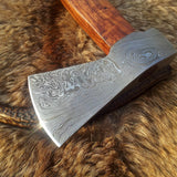 Handmade Custom Viking Axe with Damascus Steel Blade, Rosewood Handle, and Leather Sheath - KBS Knives Store