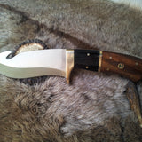 Fixed Blade Guthook Knife - 1095 High Carbon Steel & Rosewood/Buffalo Horn Handle