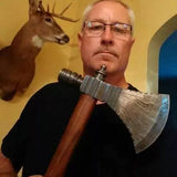 Damascus Steel Handmade Custom Viking Smoke Pine Tomahawk Axe with Rosewood Handle and Leather Sheath - By KBS Knives Store