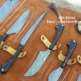 Custom Damascus Steel Hunting Knives Set – Buffalo Horn Handles