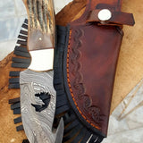 Custom Handmade Deer Gut Hook Skinning Knife – Damascus Steel with Antler Horn Handle