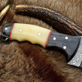The Master Hunter: Custom Handmade Damascus Steel Fixed-Blade Hunting Knife | Camel Bone & Exotic Wood | 10 Inches | KBS Knives