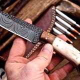 Handcrafted Custom Hunting Knife with Damascus Steel Blade
