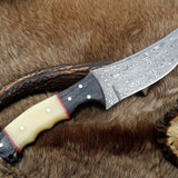 The Master Hunter: Custom Handmade Damascus Steel Fixed-Blade Hunting Knife | Camel Bone & Exotic Wood | 10 Inches | KBS Knives