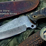 Custom Handmade Damascus Steel Hunting Skinning Camping Knife