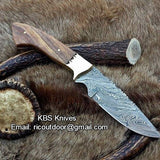 "Timber Strike" Custom Handmade Damascus Fixed-Blade Hunting Knife, 9-Inch with Rosewood Handle | KBS Knives Store