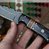 Custom Handmade Raindrop Damascus Steel Skinner Knife