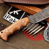 Custom Handmade Damascus Olive Wood Skinning Hunting Skinner EDC Knife