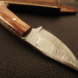 Custom Handmade Damascus Skinning Knife with Olive Wood Handle