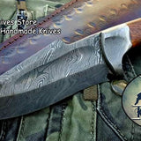 Custom Handmade Damascus Steel Hunting Skinning Camping Knife