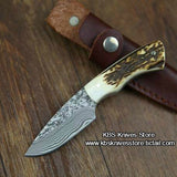 Custom Handmade Twist Damascus New Zealand Red Stag Hunting Skinning Knife