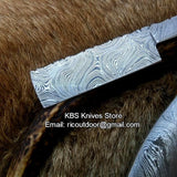 Premium Antique Razor with Damascus Steel Blade and Damascus Steel Scales Handle - Includes Leather Case - Available Exclusively at KBS Knives Store