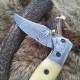 Everyday Carry Damascus Steel Folding Pocket Knife with Bone Handle – The BoneCraft