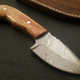 Custom Handmade Damascus Skinning Knife with Olive Wood Handle