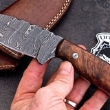Custom Handmade Damascus Exotic Black Walnut Burl Wood Hunting Knife