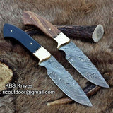Deal of 2 Custom Handmade 9-Inch Damascus Fixed-Blade Hunting Knives - Rosewood & Buffalo Horn | KBS Knives Store