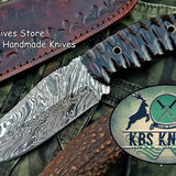 Custom Handmade Firestorm Damascus Steel Hunting Skinning Knife