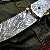 Custom Handmade Damascus Steel Folding Pocket Knife