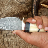 The Artisan's Blade: Custom Handmade Damascus Steel Hunting Knife | Camel Bone & Brass Accents | 9 Inches | KBS Knives