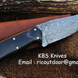 Custom Handmade 8-Inch Damascus Deer Hunting Knife with Buffalo Horn Handle | KBS Knives Store
